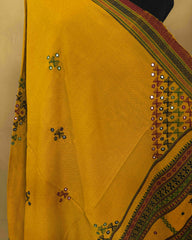 Mustard Yellow Butta Mirror & Corner Mirror Kutchi Woolen Shawl