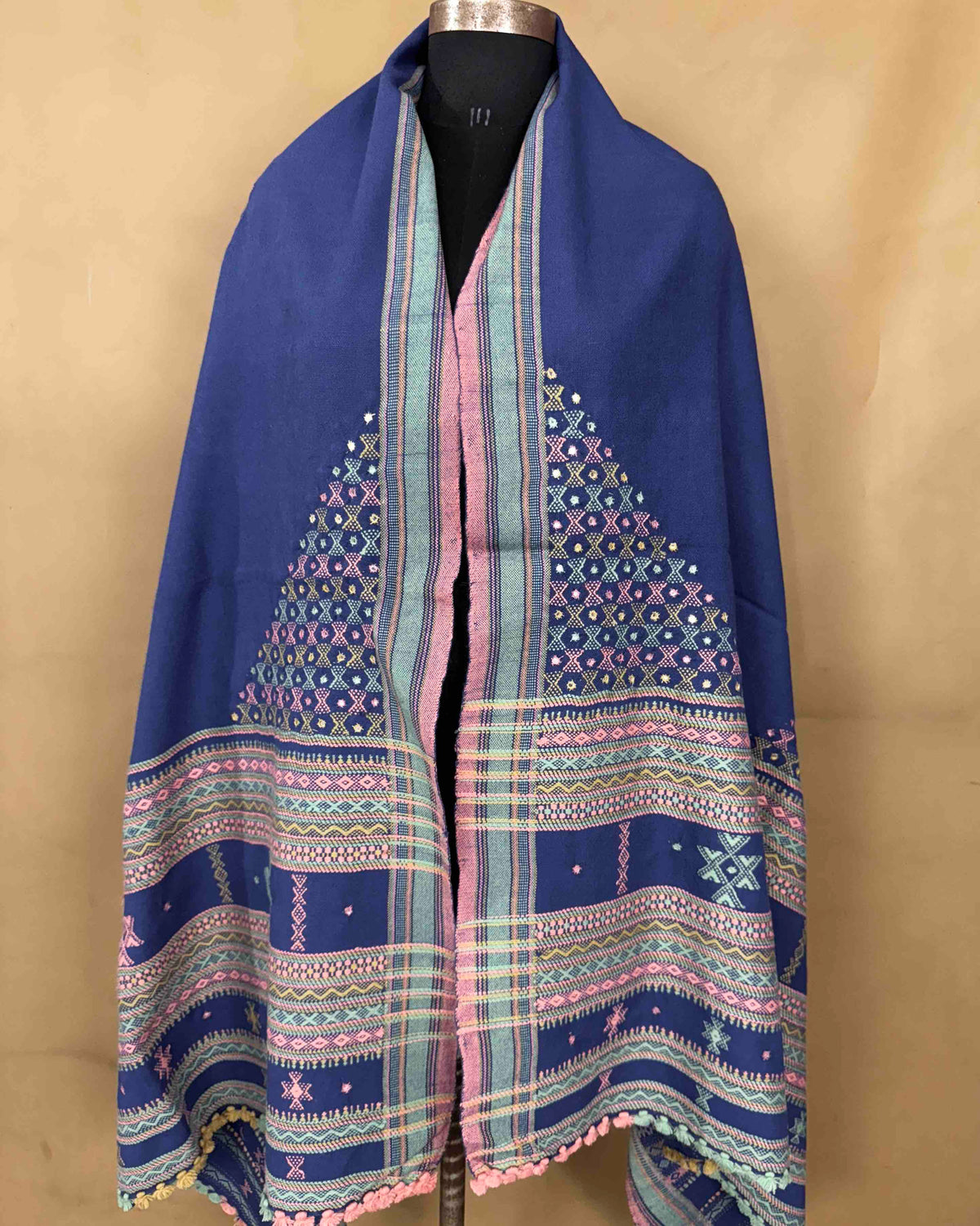 Purplish Blue Butta Mirror & Corner Mirror Kutchi Woolen Shawl