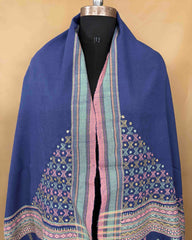 Purplish Blue Butta Mirror & Corner Mirror Kutchi Woolen Shawl