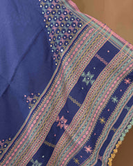 Purplish Blue Butta Mirror & Corner Mirror Kutchi Woolen Shawl