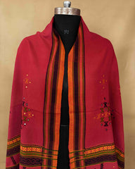 Red Butta Mirror Kutchi Woolen Shawl