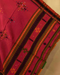 Red Butta Mirror Kutchi Woolen Shawl