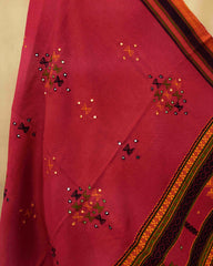 Red Butta Mirror Kutchi Woolen Shawl