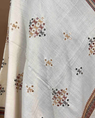 Off White Butta Mirror Kutchi Woolen Shawl