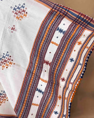 White Butta Mirror Kutchi Woolen Shawl