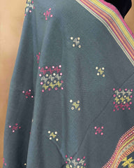 Grey Butta Mirror Kutchi Woolen Shawl