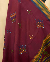 Maroon Red Butta Mirror Kutchi Woolen Shawl