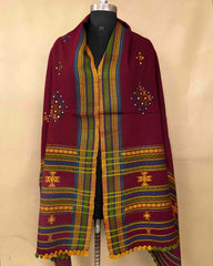 Maroon Red Butta Mirror Kutchi Woolen Shawl