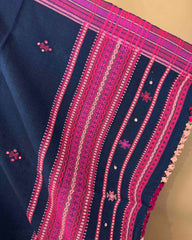 Navy Blue & Pink Chomukh Mirror Kutchi Woolen Shawl