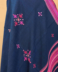 Navy Blue & Pink Chomukh Mirror Kutchi Woolen Shawl