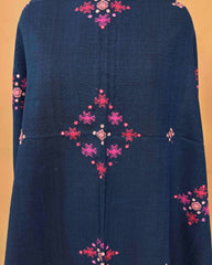 Navy Blue & Pink Chomukh Mirror Kutchi Woolen Shawl