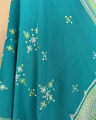 Sky Blue Chomukh Mirror Kutchi Woolen Shawl