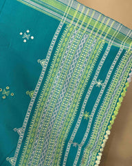 Sky Blue Chomukh Mirror Kutchi Woolen Shawl