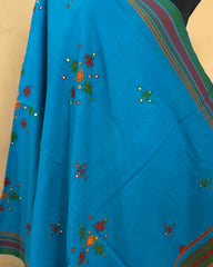 Sky Blue Chomukh Mirror Kutchi Woolen Shawl