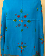 Sky Blue Chomukh Mirror Kutchi Woolen Shawl