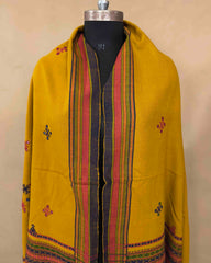 Mustard Yellow Chomukh Mirror Kutchi Woolen Shawl