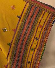 Mustard Yellow Chomukh Mirror Kutchi Woolen Shawl