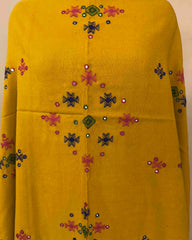 Mustard Yellow Chomukh Mirror Kutchi Woolen Shawl