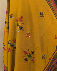 Mustard Yellow Chomukh Mirror Kutchi Woolen Shawl