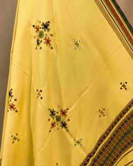 Light Yellow Chomukh Mirror Kutchi Woolen Shawl