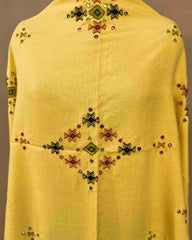 Light Yellow Chomukh Mirror Kutchi Woolen Shawl