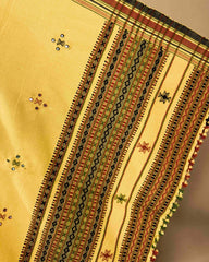 Light Yellow Chomukh Mirror Kutchi Woolen Shawl