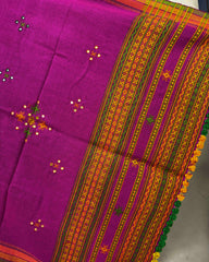 Pink Chomukh Mirror Kutchi Woolen Shawl