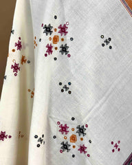 White Chomukh Mirror Kutchi Woolen Shawl