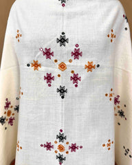 White Chomukh Mirror Kutchi Woolen Shawl