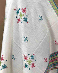 Off White Chomukh Mirror Kutchi Woolen Shawl