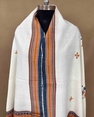 Off White Chomukh Mirror Kutchi Woolen Shawl