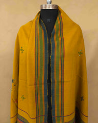 Mustard Yellow Chomukh Mirror Kutchi Woolen Shawl