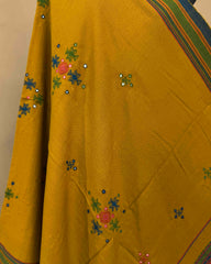 Mustard Yellow Chomukh Mirror Kutchi Woolen Shawl