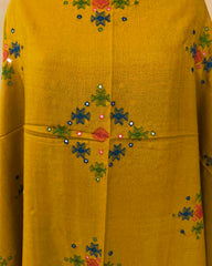 Mustard Yellow Chomukh Mirror Kutchi Woolen Shawl