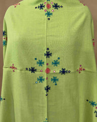 Light Green Chomukh Mirror Kutchi Woolen Shawl