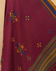 Maroon Red Chomukh Mirror Kutchi Woolen Shawl