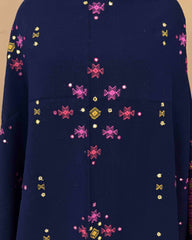 Navy Blue Chomukh Mirror Kutchi Woolen Shawl