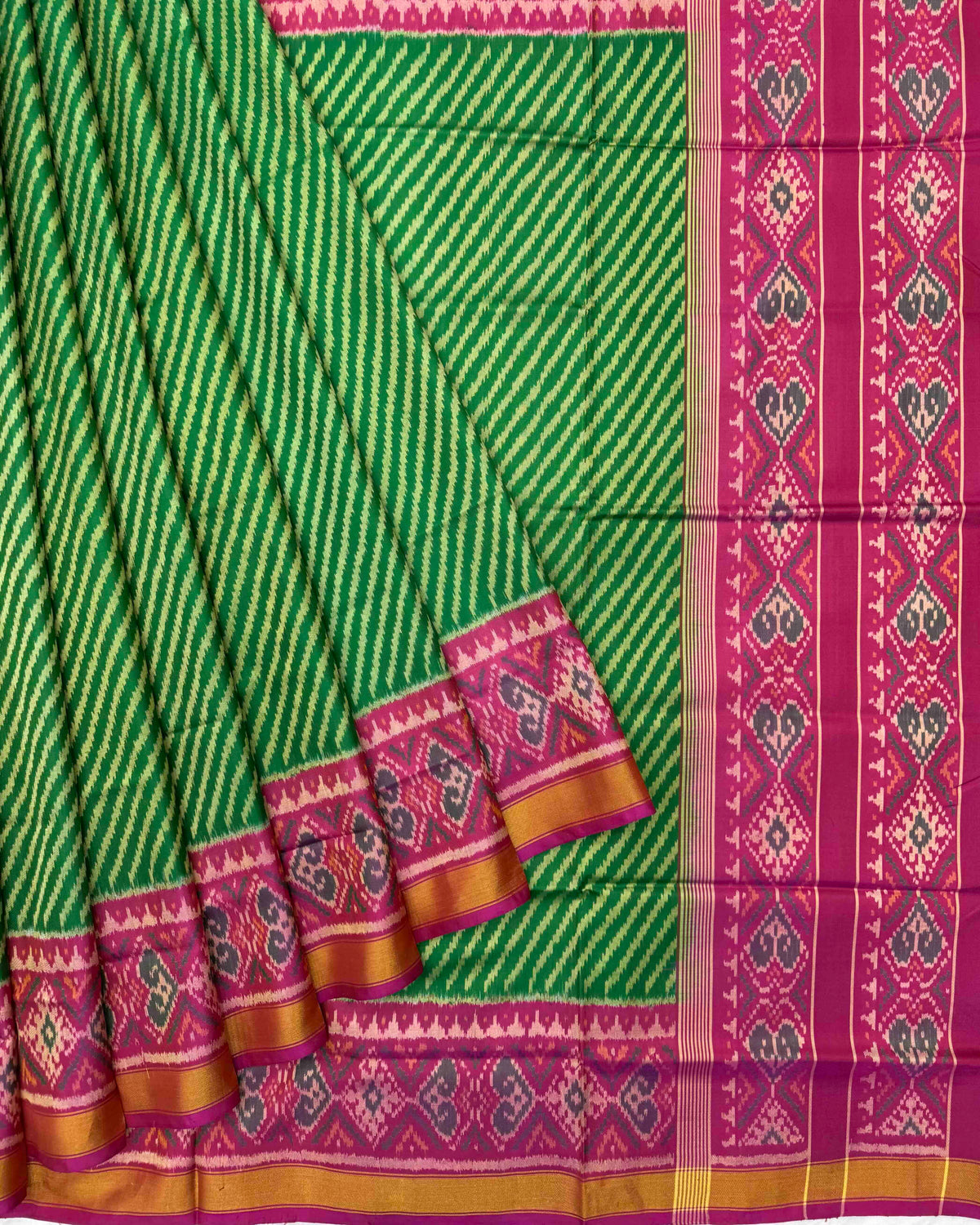 Pink & Green Lining Patola Saree