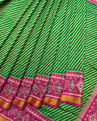 Pink & Green Lining Patola Saree