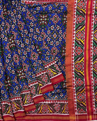 Red & Blue Navratan Twill Patola Saree