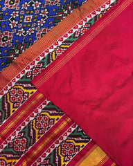 Red & Blue Navratan Twill Patola Saree