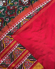 Red & Green Narikunj Twill Patola Saree