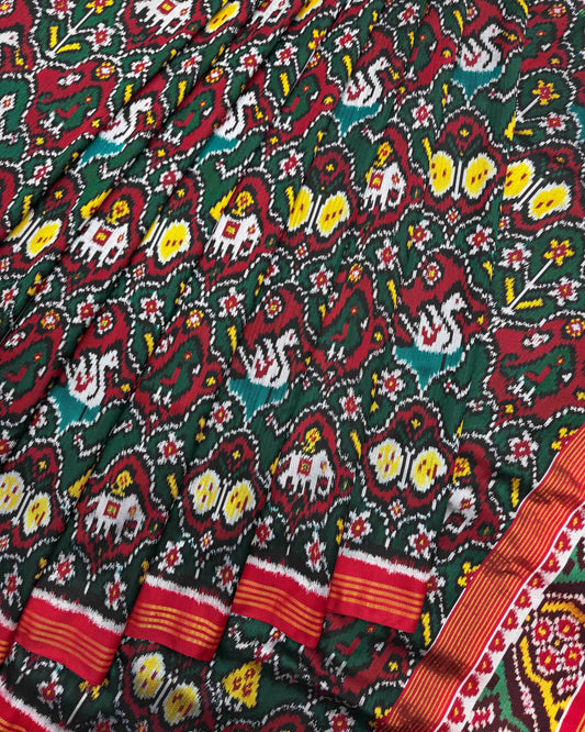 Red & Green Narikunj Twill Patola Saree