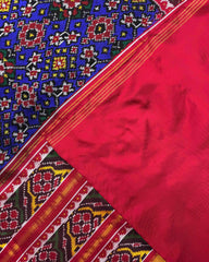 Red & Blue Navratan Twill Patola Saree