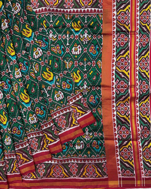 Red & Green Narikunj Twill Patola Saree