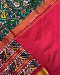 Red & Green Narikunj Twill Patola Saree