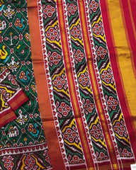 Red & Green Narikunj Twill Patola Saree