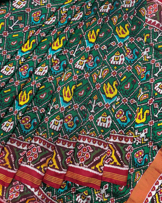 Red & Green Narikunj Twill Patola Saree