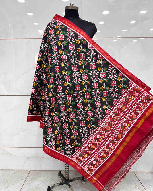 Red & Black Flower Patola Dupatta