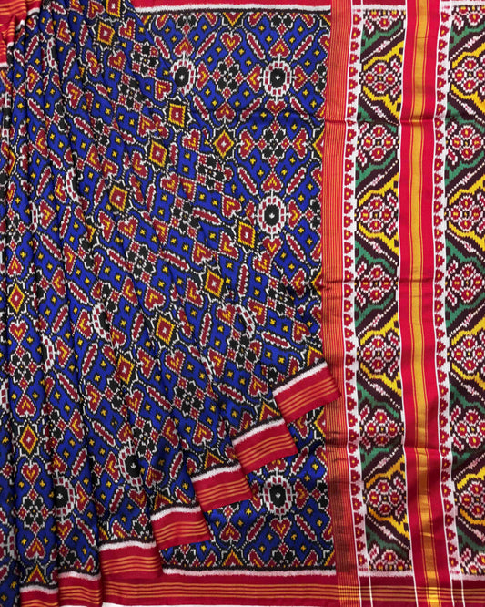 Red & Blue Manekchowk Twill Patola Saree